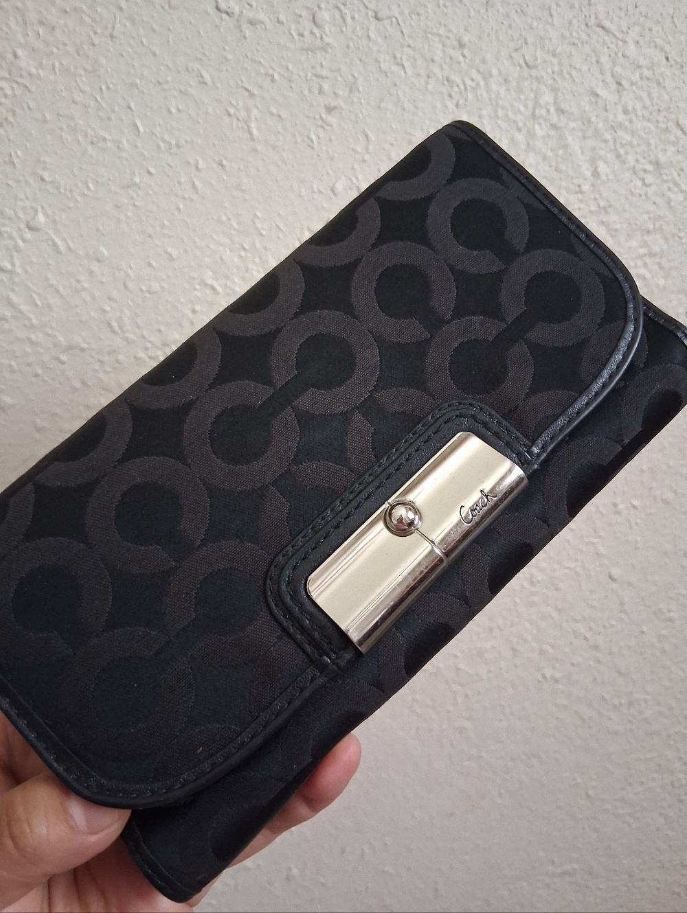 Y2K Black Coach Signature Long Trifold Wallet With Matching Check Cover